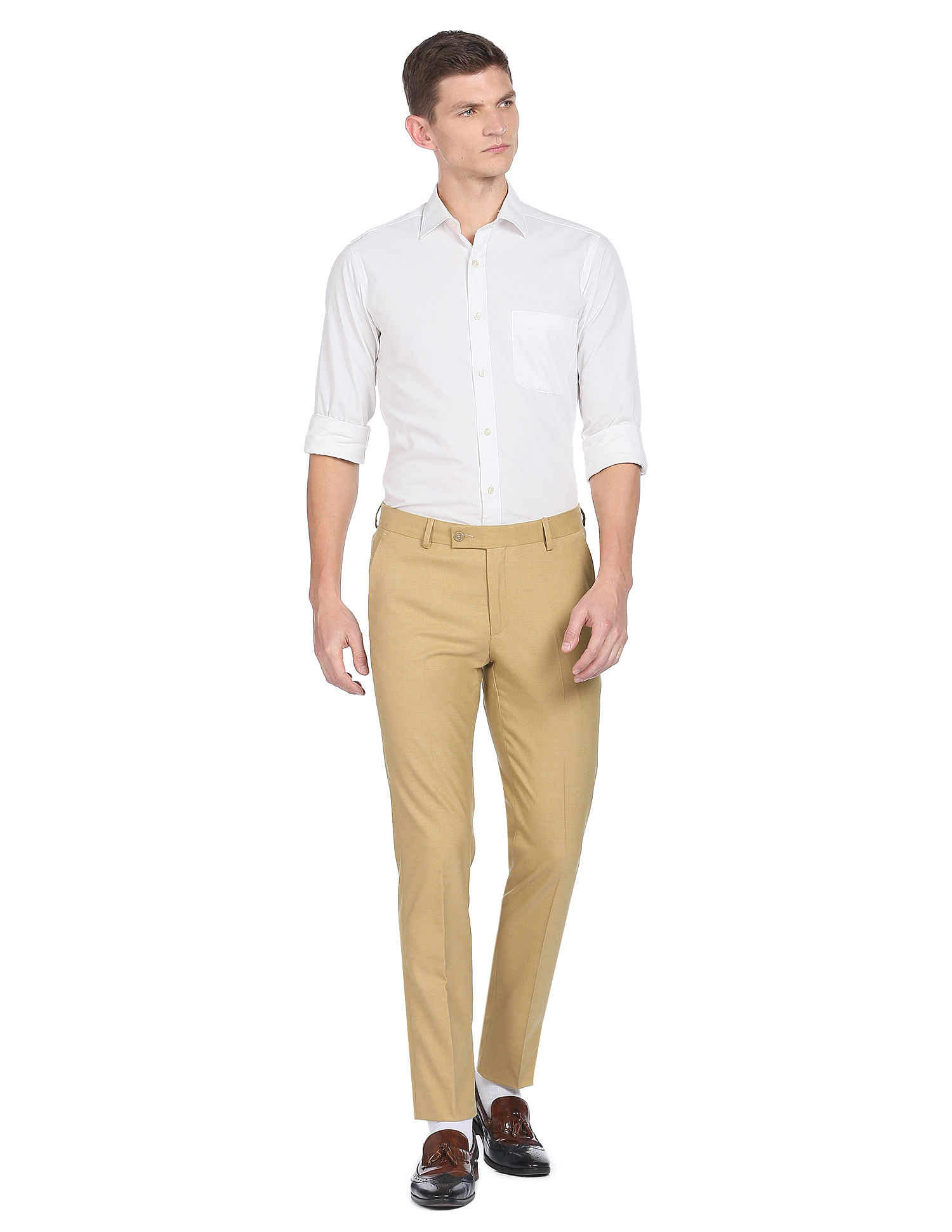 Buy Farah Men Olive Solid Regular-Fit Chinos Online - 789516 | The  Collective