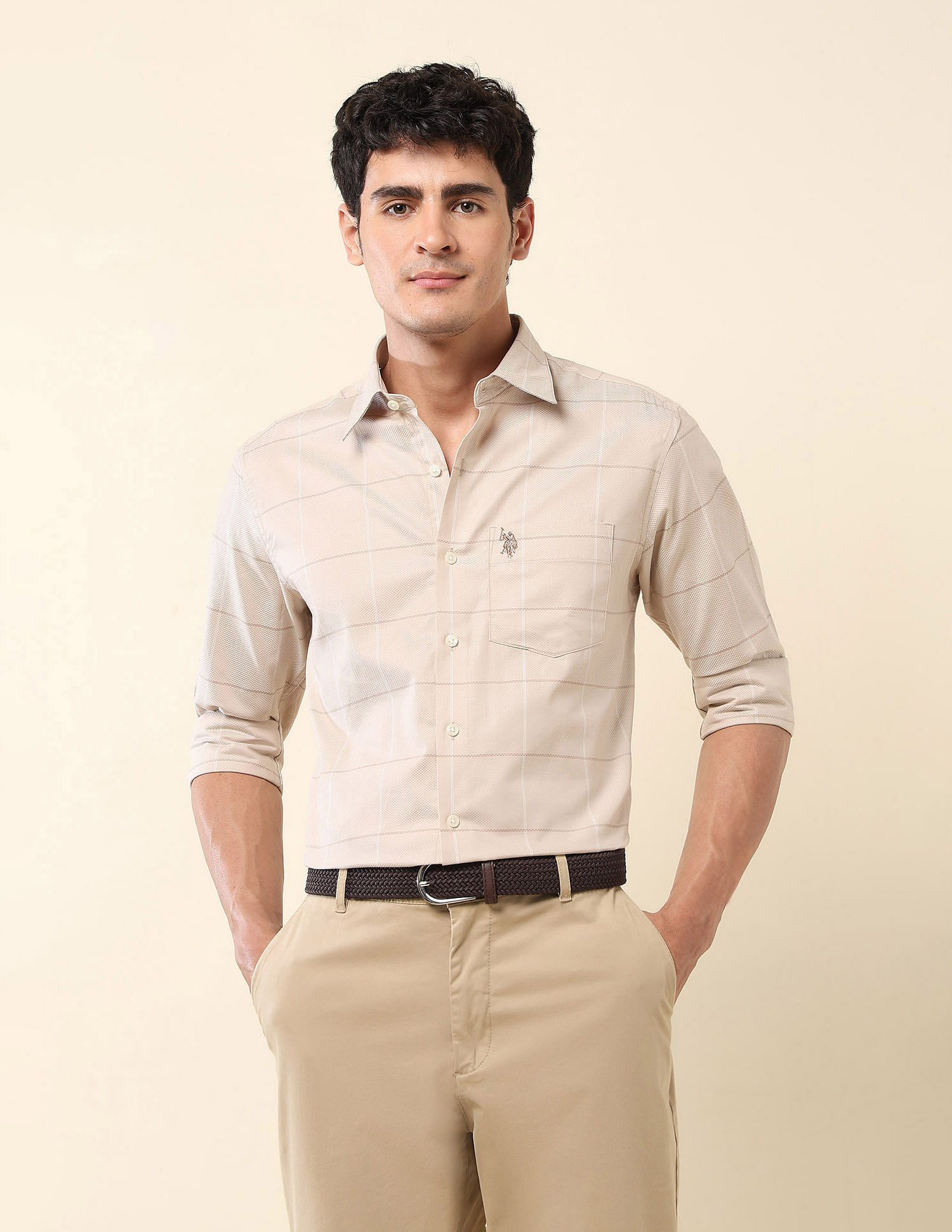 U.S. Polo Assn. Windowpane Checked Tailored Fit Shirt