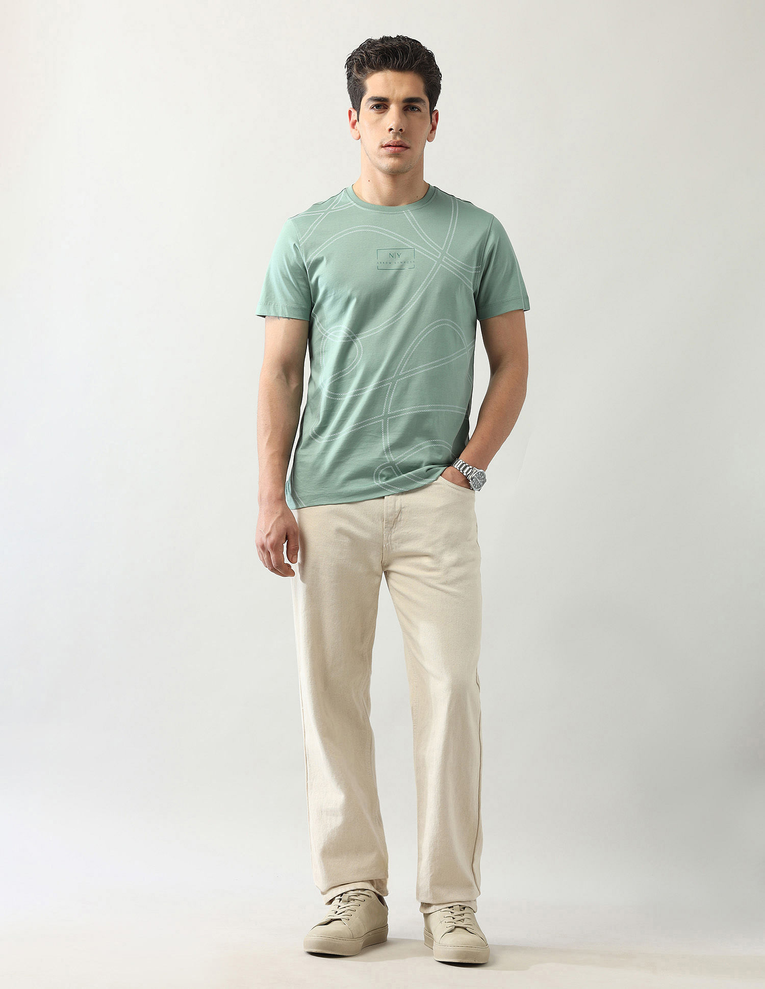 Arrow Newyork Abstract Printed Regular Fit T-Shirt