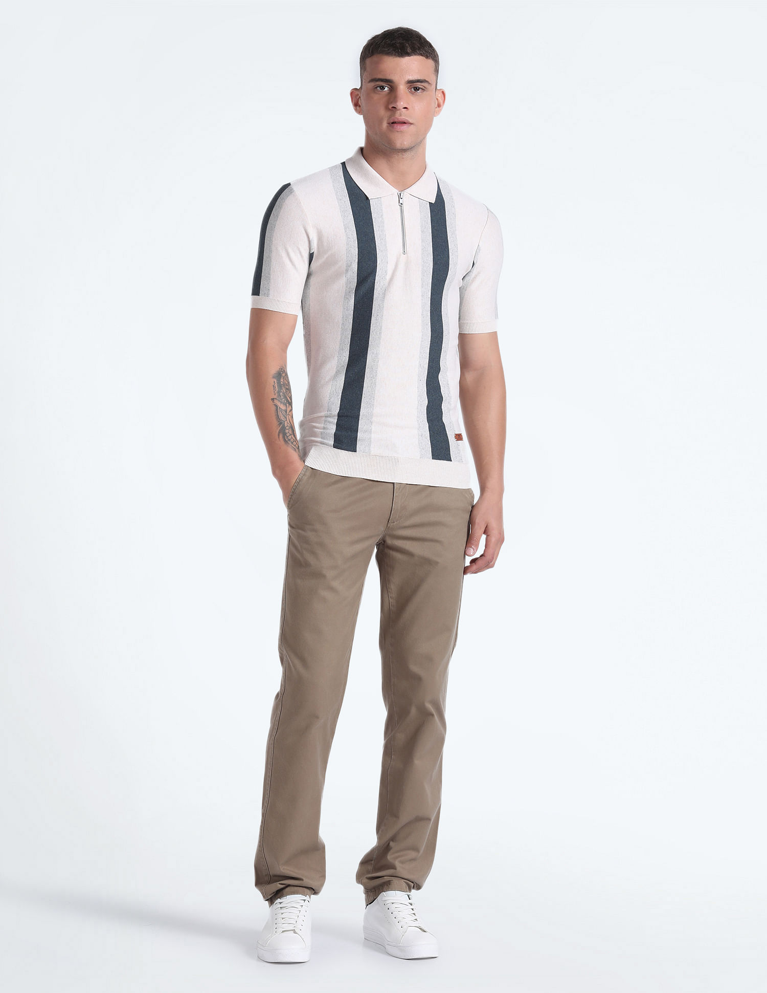 Flying Machine Vertical Stripe Knitted T-shirt