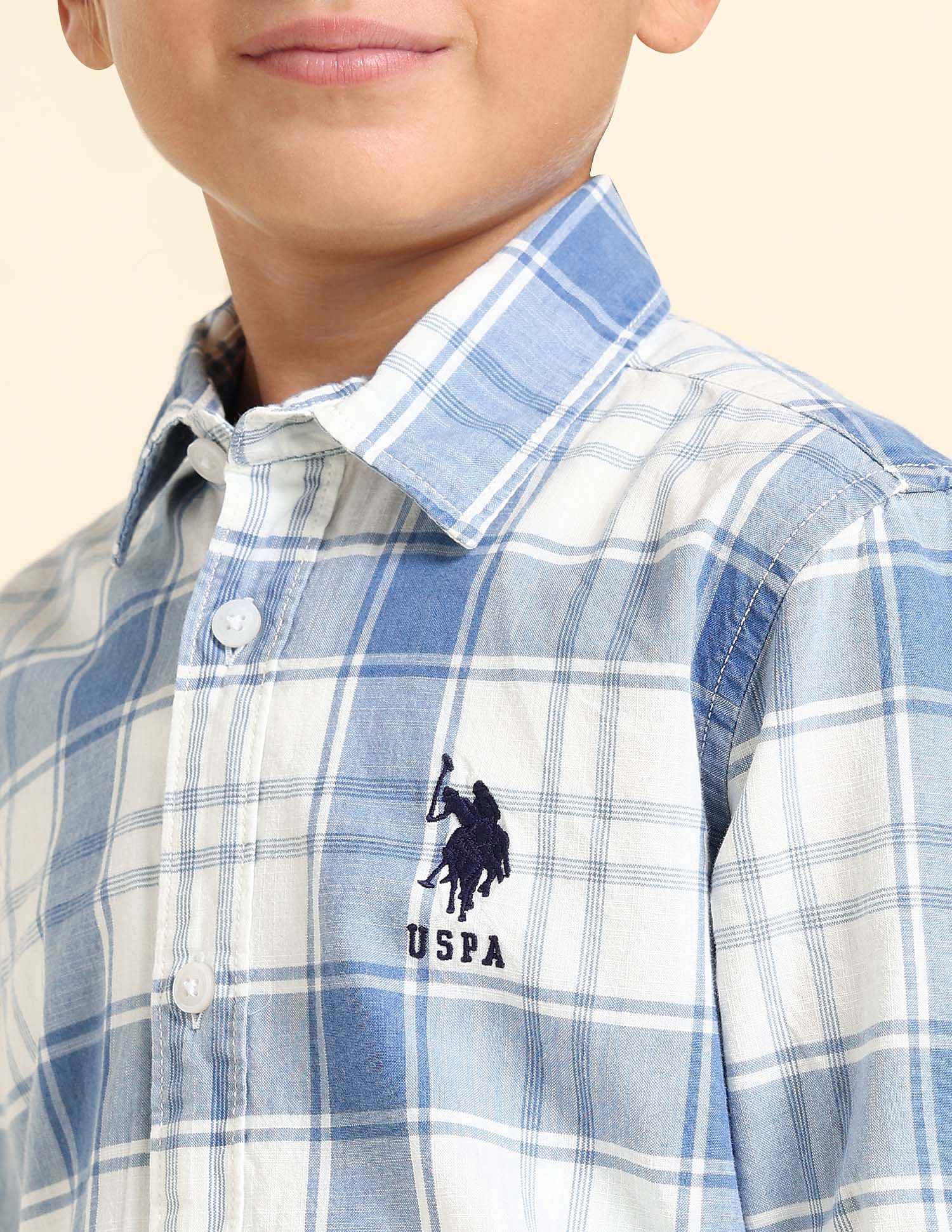 U.S. Polo Assn. Kids Boys Tartan Checked Regular Fit Shirt