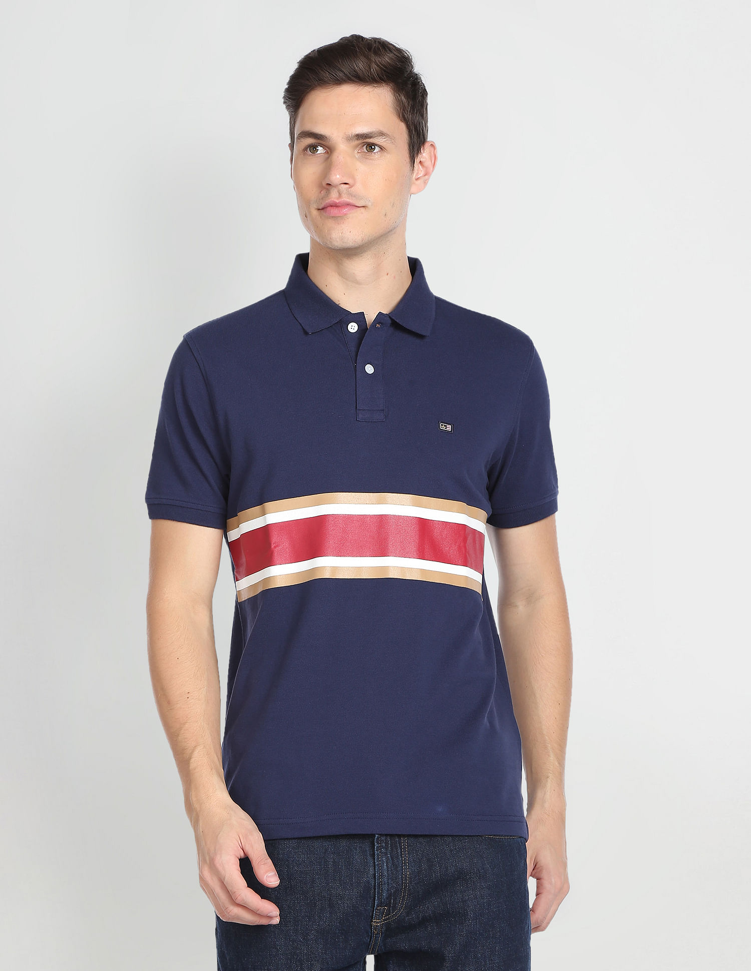 Arrow Sports Horizontal Stripe Cotton Polo Shirt