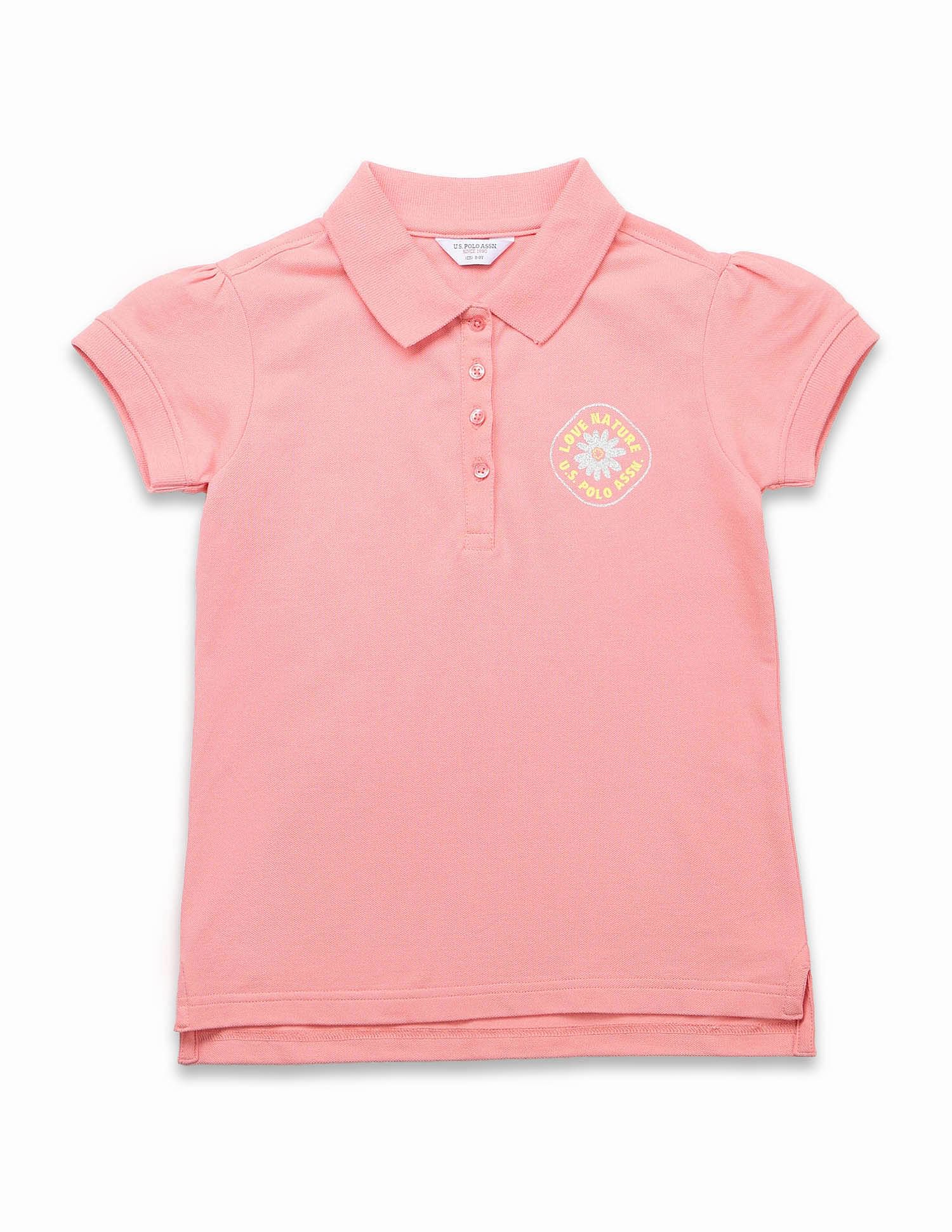 U.S. Polo Assn. Kids Girls Brand Printed Relaxed Fit Polo Shirt