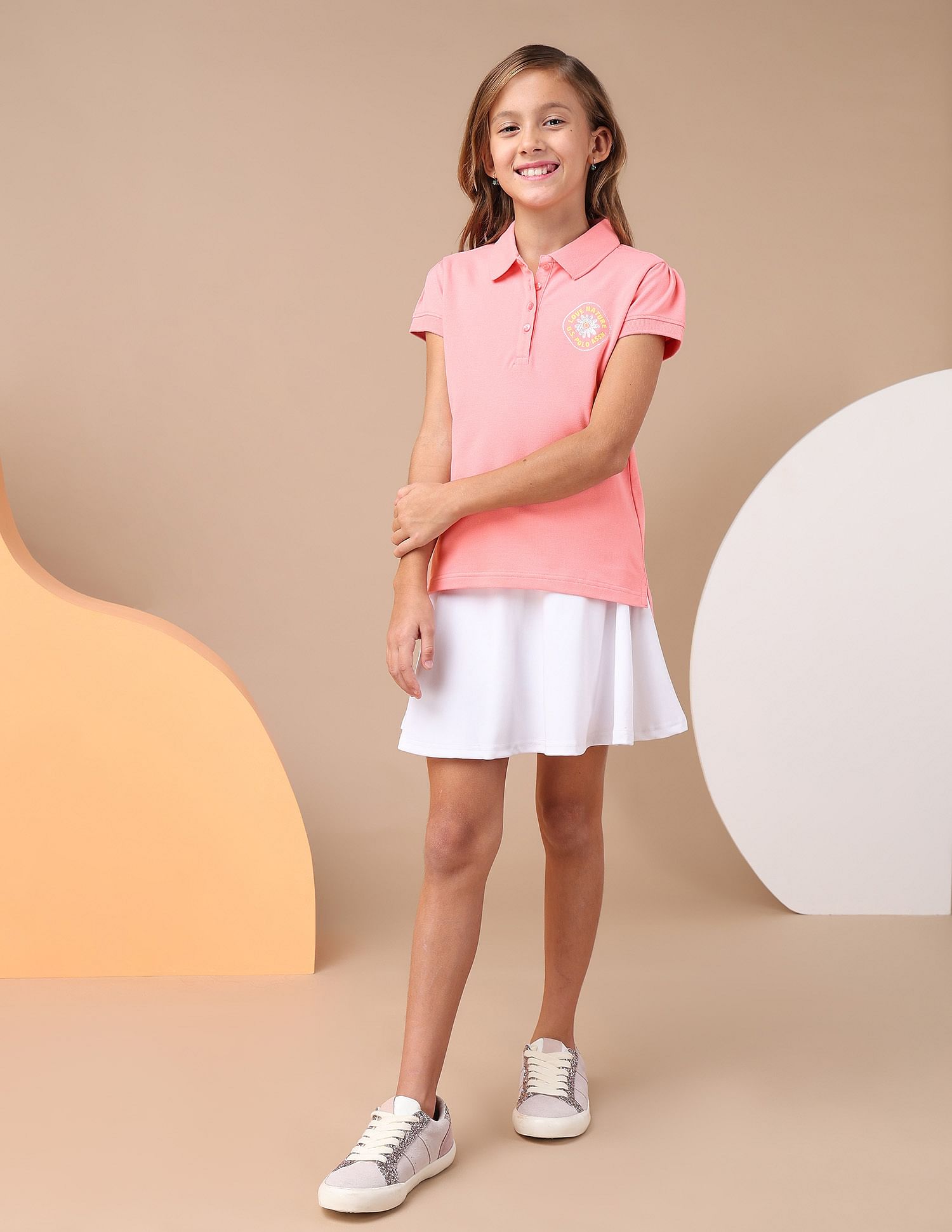 U.S. Polo Assn. Kids Girls Brand Printed Relaxed Fit Polo Shirt