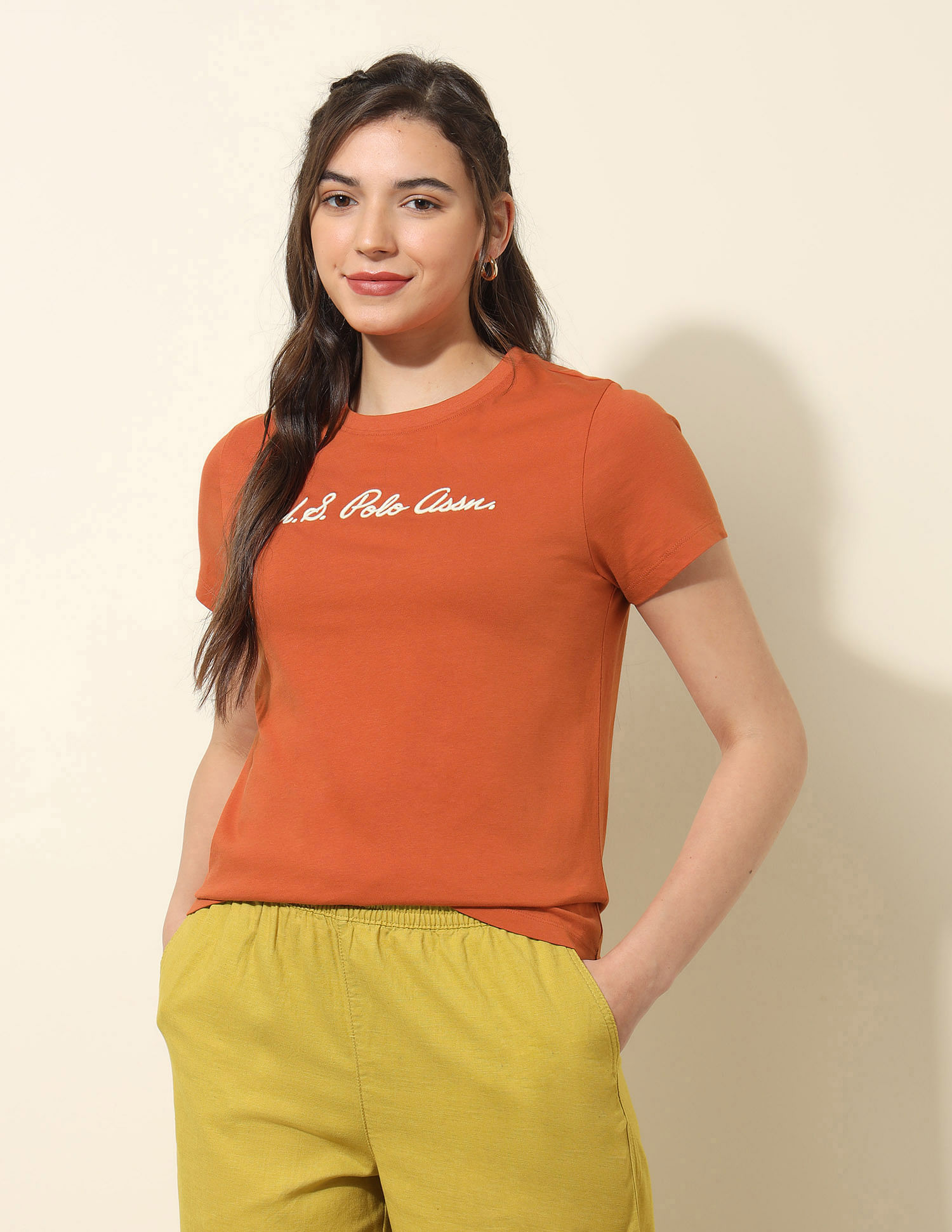 U.S. Polo Assn. Women Regular Fit Brand Printed T-Shirt