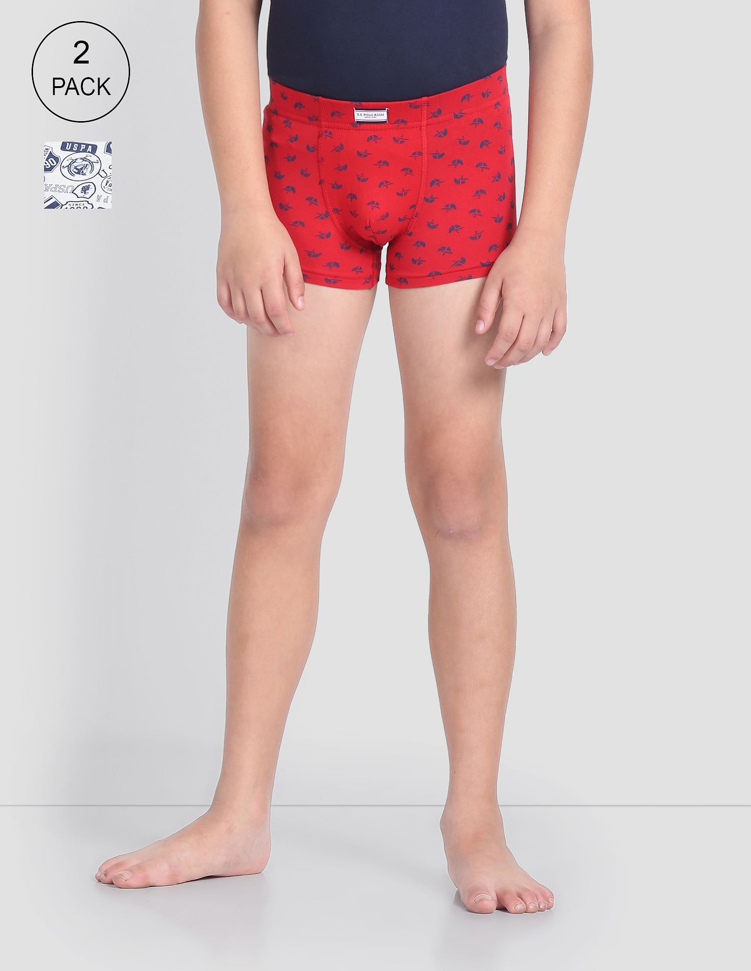 USPA Innerwear Boys Mid Rise Cotton Spandex OKT01 Trunks - Pack Of 2