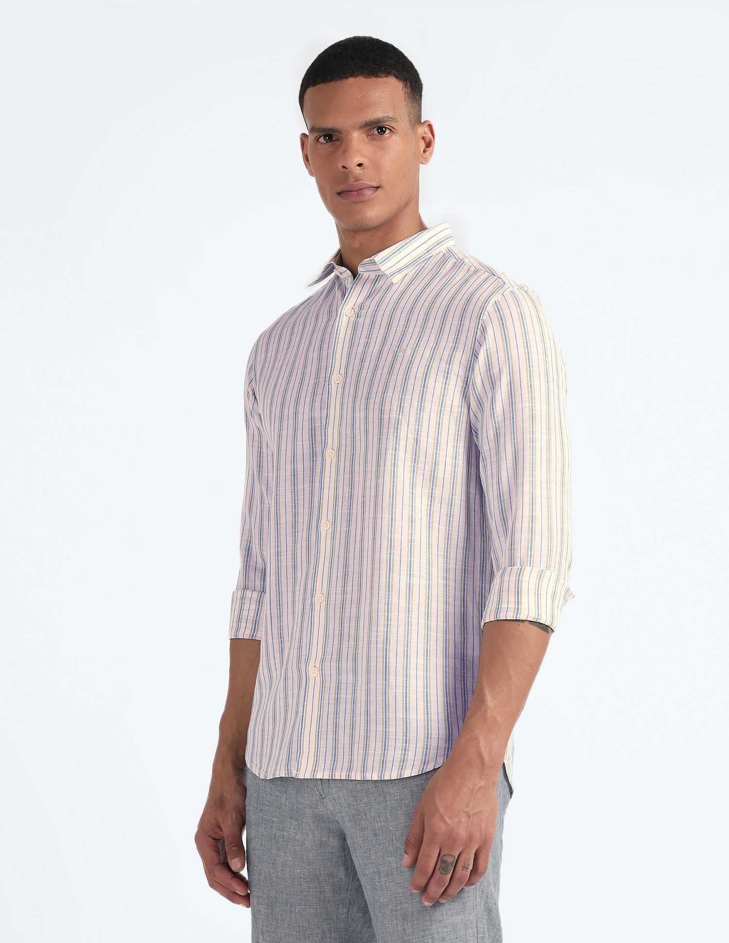 Flying Machine Tencel Hemp Cotton Stripe Shirt