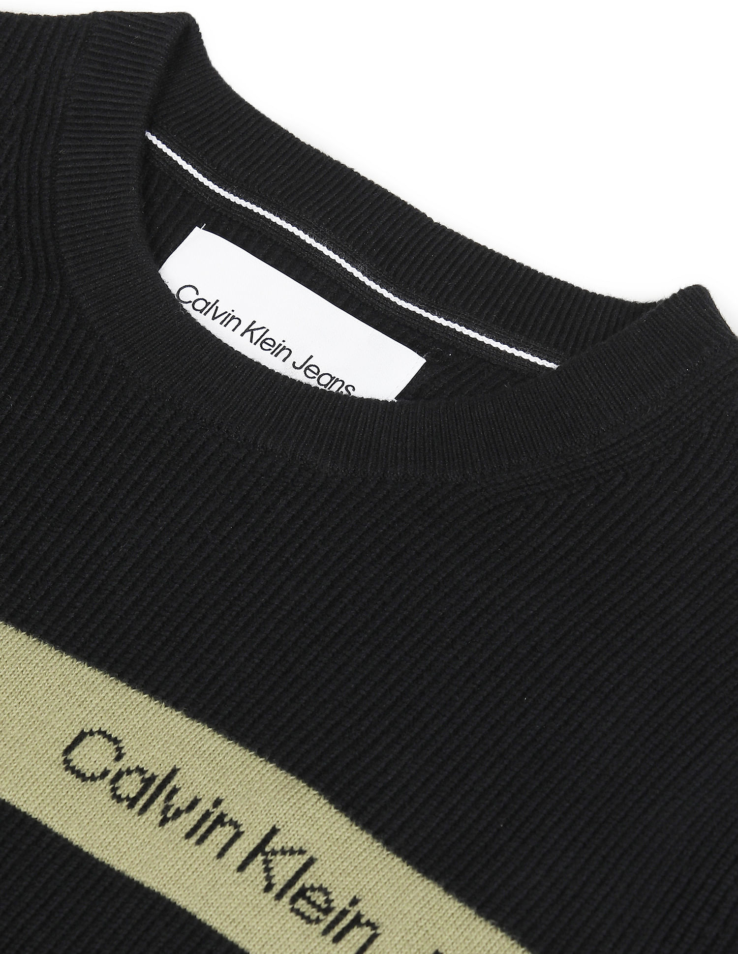 Calvin Klein Men Black Brand Stripe Textured Sweater