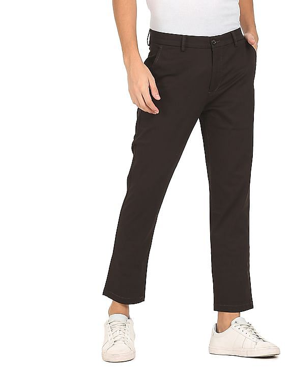 Buy Arrow Sports Mid Rise Solid Casual Trousers 