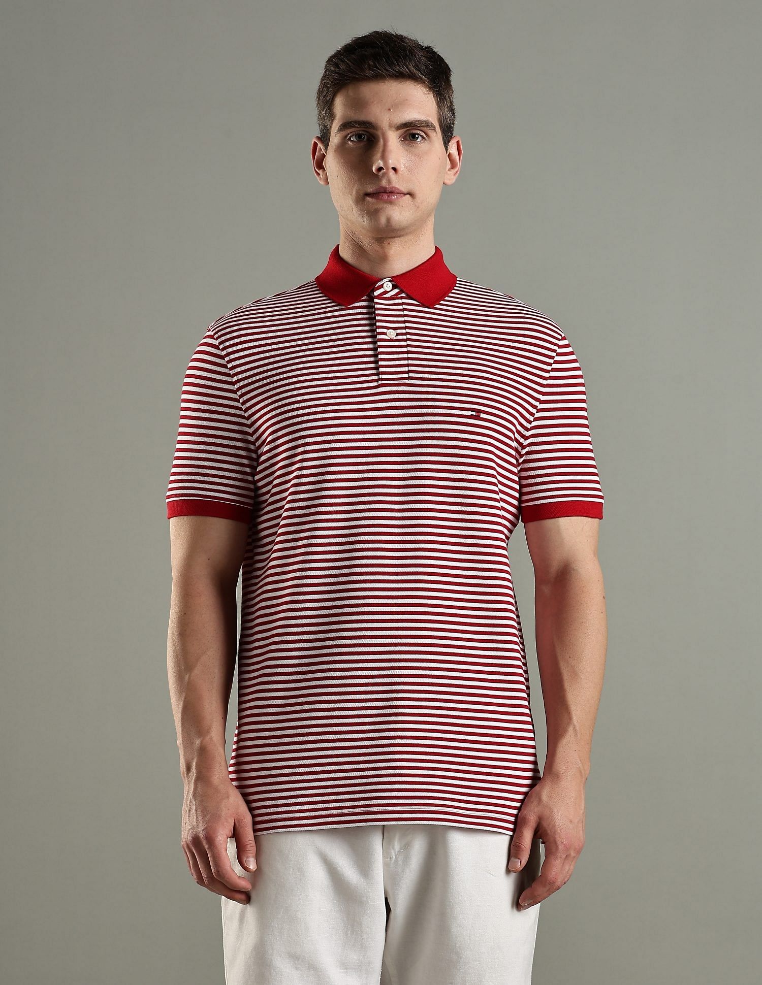 Tommy Hilfiger Striped Regular Fit Cotton Polo T-Shirt