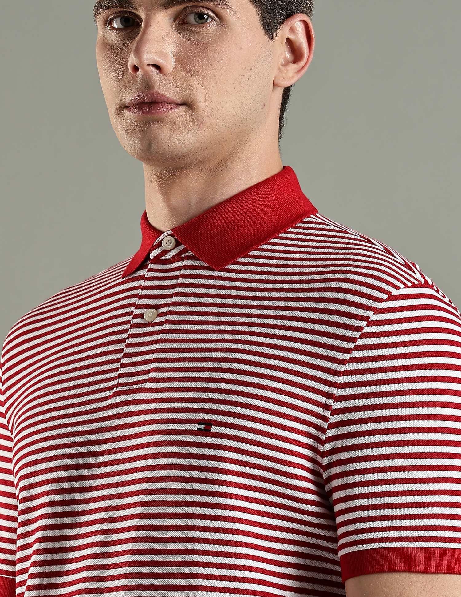 Tommy Hilfiger Striped Regular Fit Cotton Polo T-Shirt