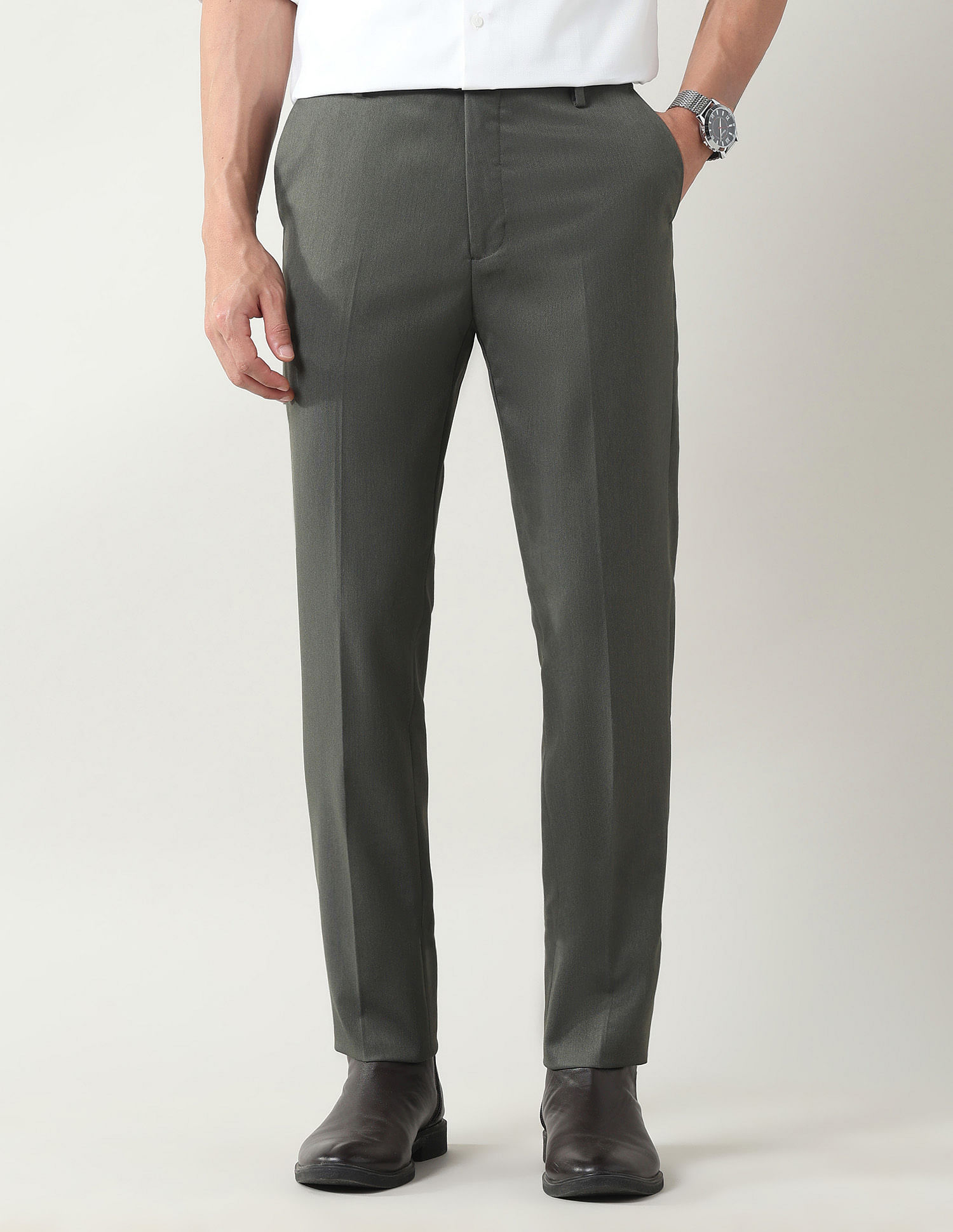 Arrow Slim Fit Solid Trousers