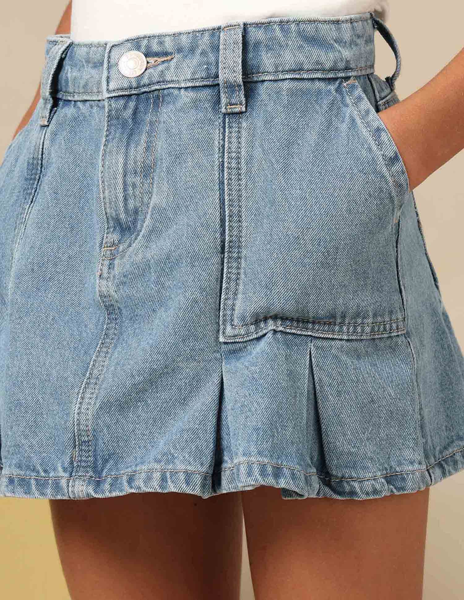 U.S. Polo Assn. Kids Girls Denim Pleated Skorts