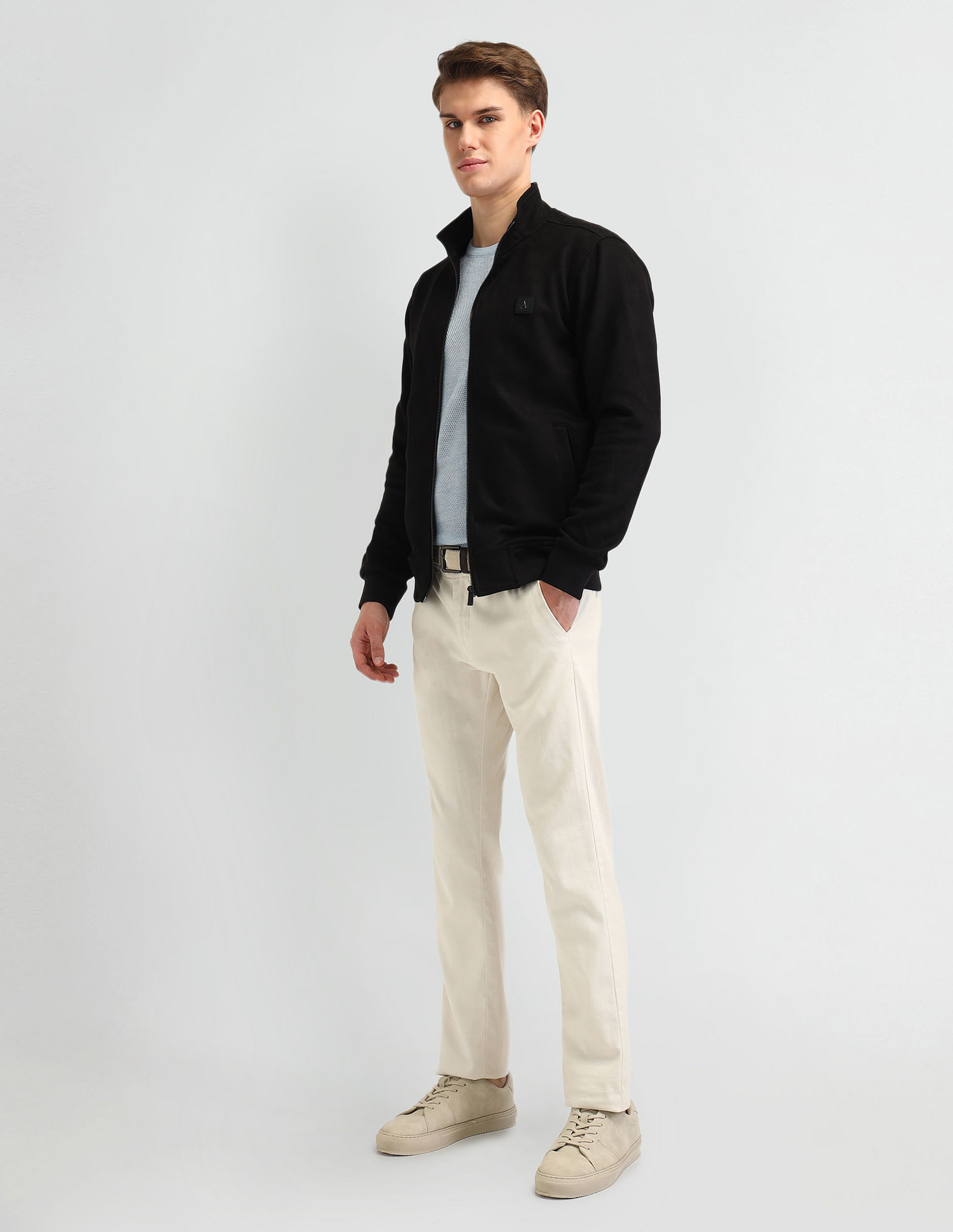Arrow Sport Solid Regular Fit Knitted Bomber Jacket