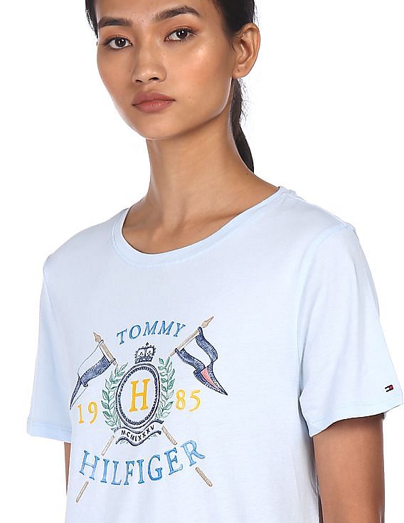 Buy Tommy Hilfiger Women Navy Round Neck Brand Print T-Shirt - NNNOW.com