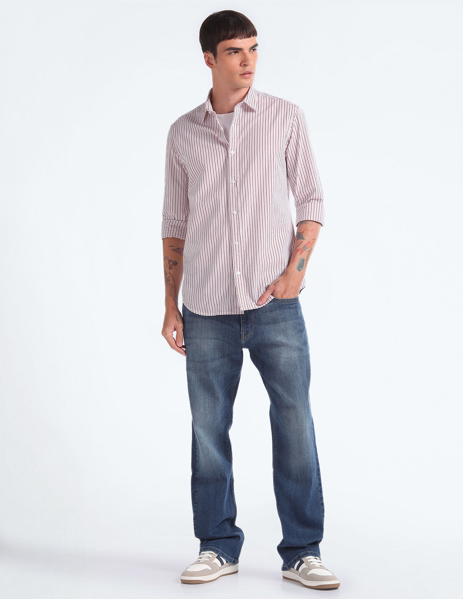 Flying Machine Vertical Stripe Seersucker Shirt
