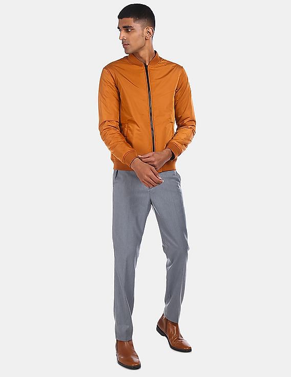 Flying Machine Stand Collar Zip Up Reversible Bomber Jacket