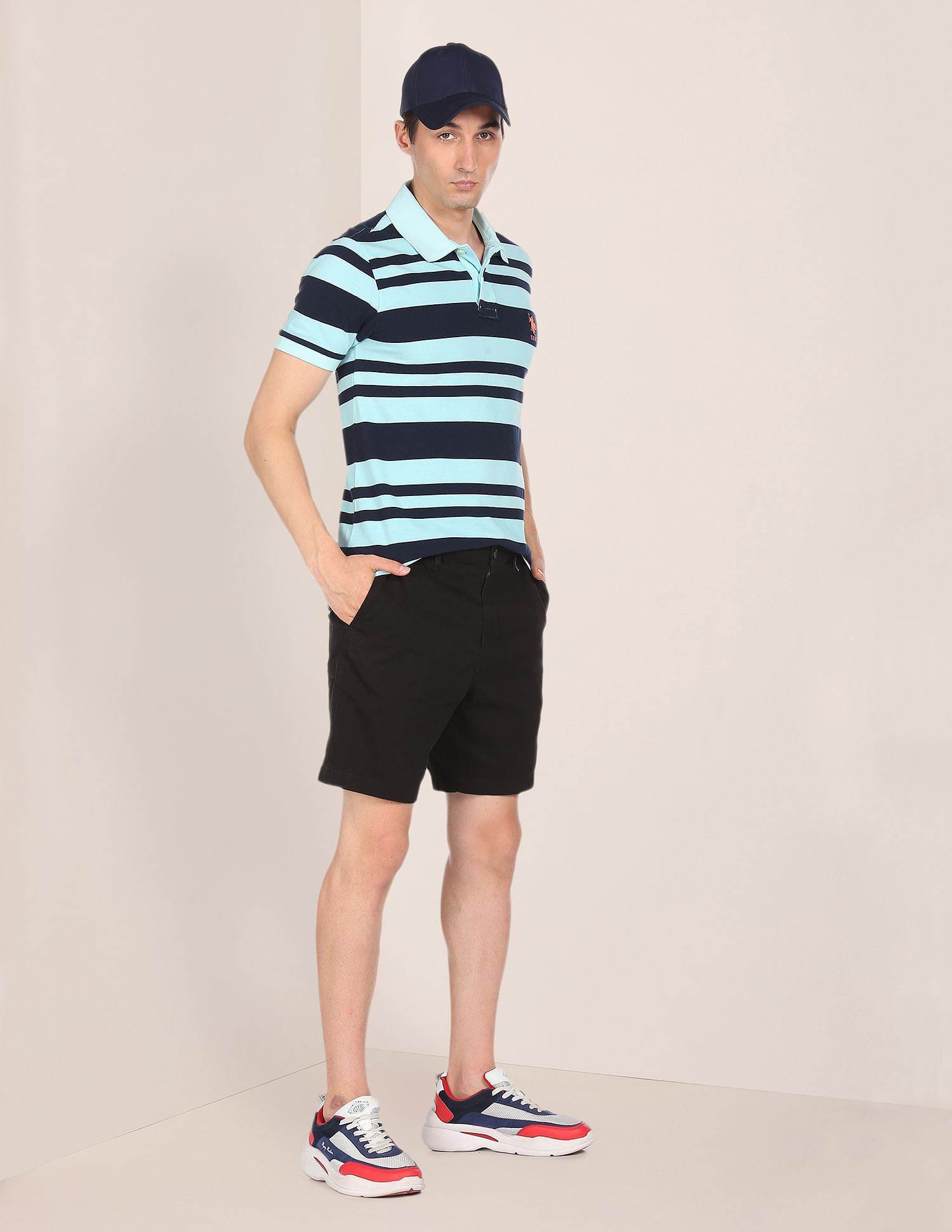 U.S. Polo Assn. Ribbed Collar Striped Polo Shirt