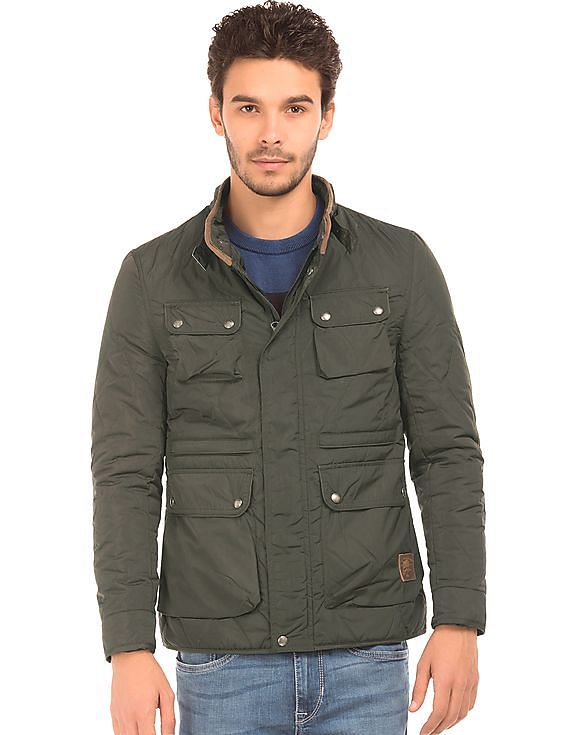 Men Olive Regular Fit Padded Solid Jacket