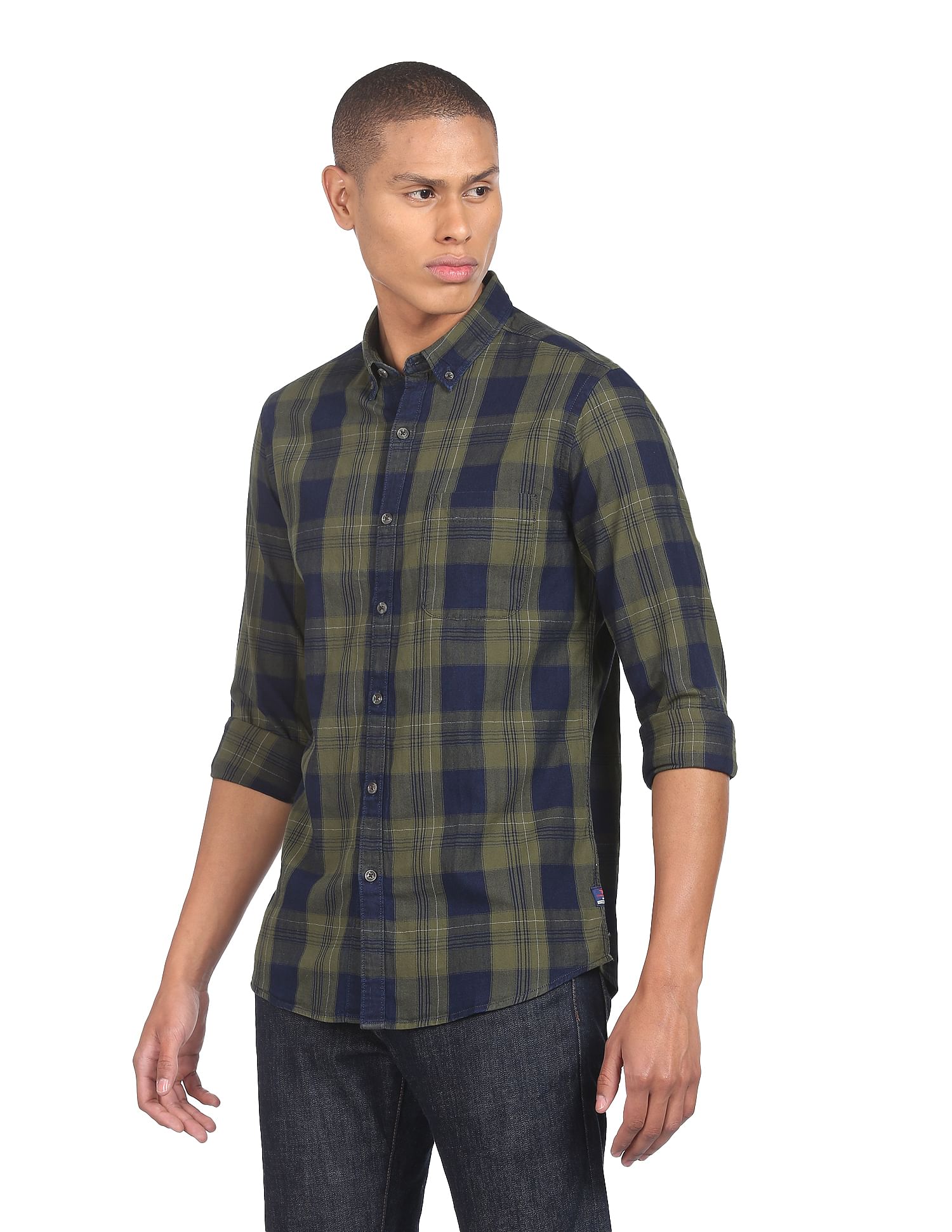 Flying Machine Button-Down Collar Plaid Check Shirt