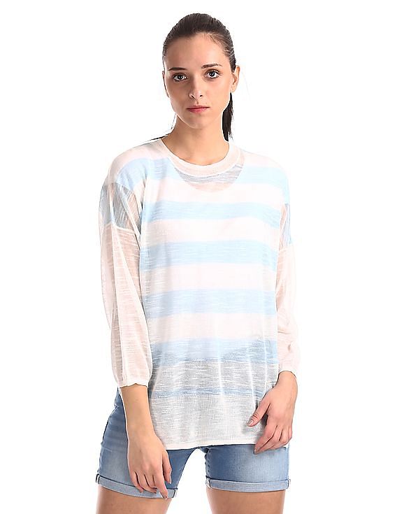 U.S. Polo Assn. Women Ribbed Neck Stripe Boxy Top