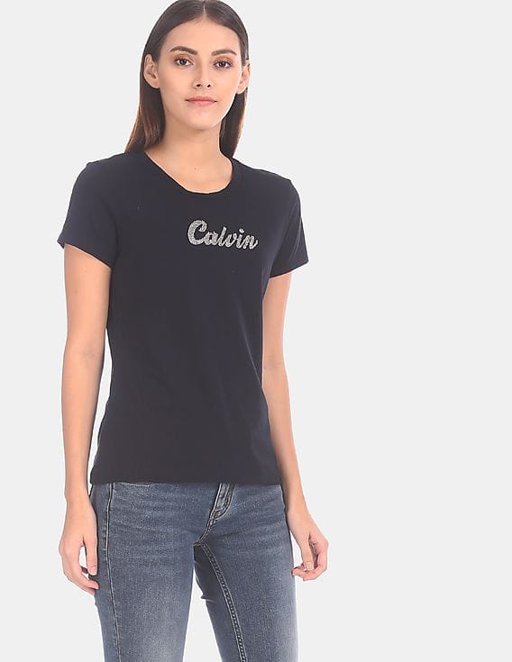 Buy Calvin Klein Women Black Embellished Brand Beads On Front
