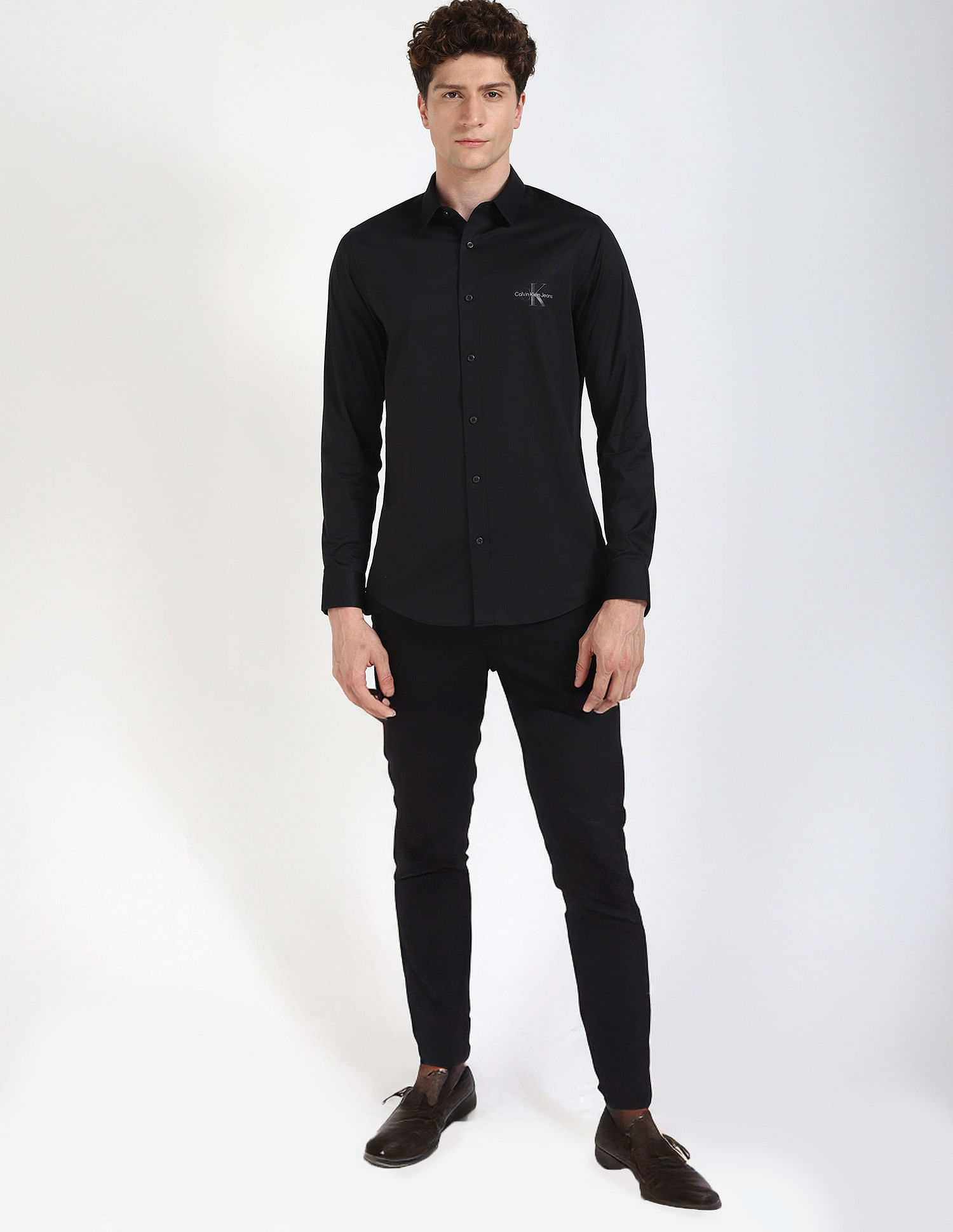 Calvin Klein Jeans Solid Slim-Fit Satin Woven Shirt