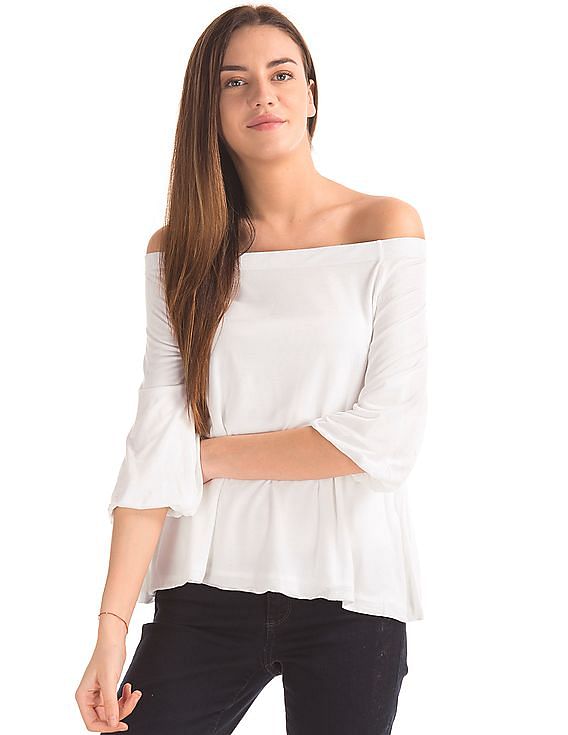 GAP Women White Drapey Off-Shoulder Modal Top