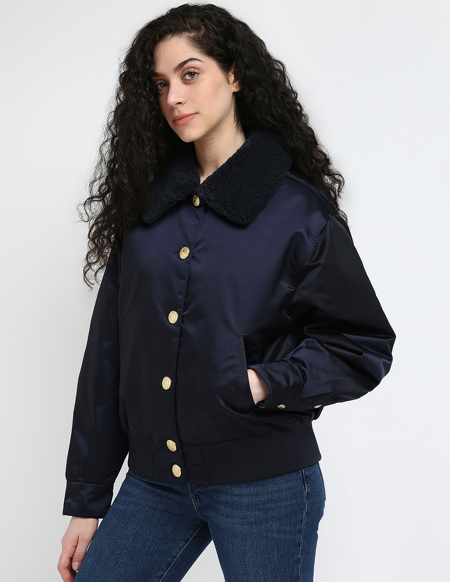 Tommy Hilfiger Teddy Collar Satin Padded Jacket
