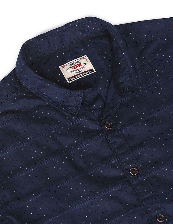 Flying Machine Spread Collar Geometric Print Shirt