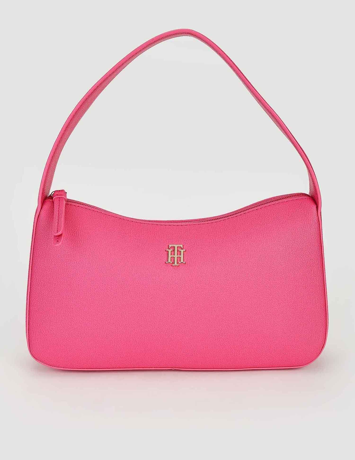 Tommy Hilfiger Solid Pink PU Hand Bags