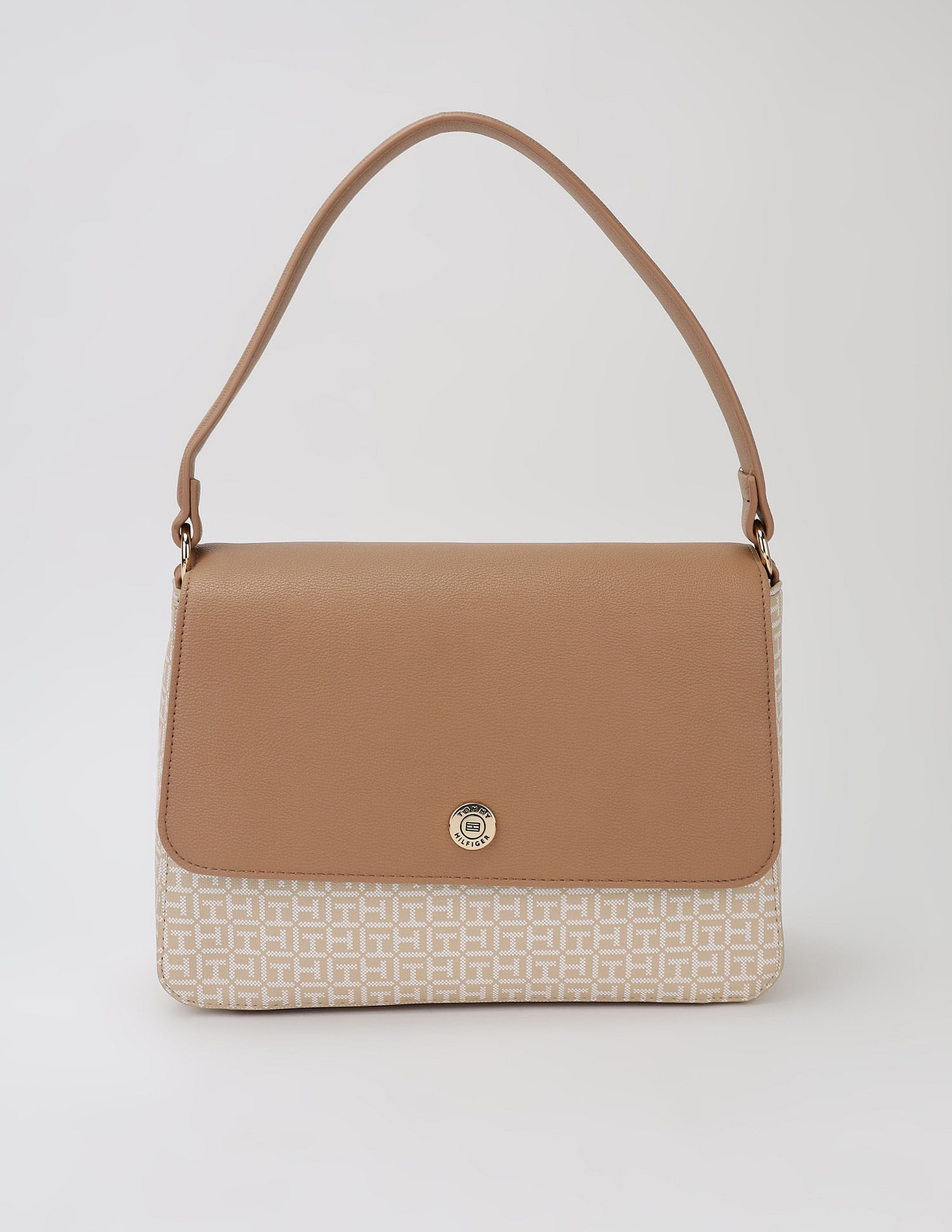 Tommy Hilfiger Logo Beige Pvc Hand Bag