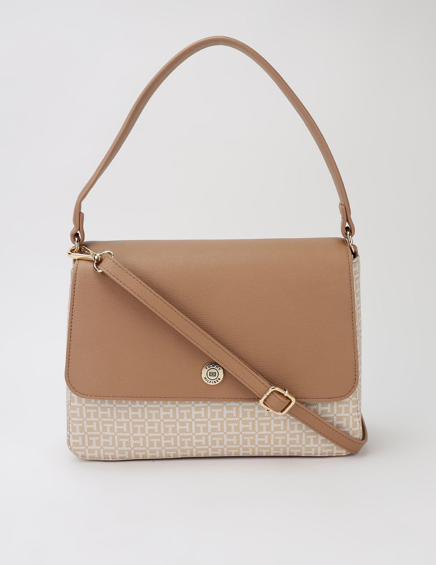 Tommy Hilfiger Logo Beige Pvc Hand Bag