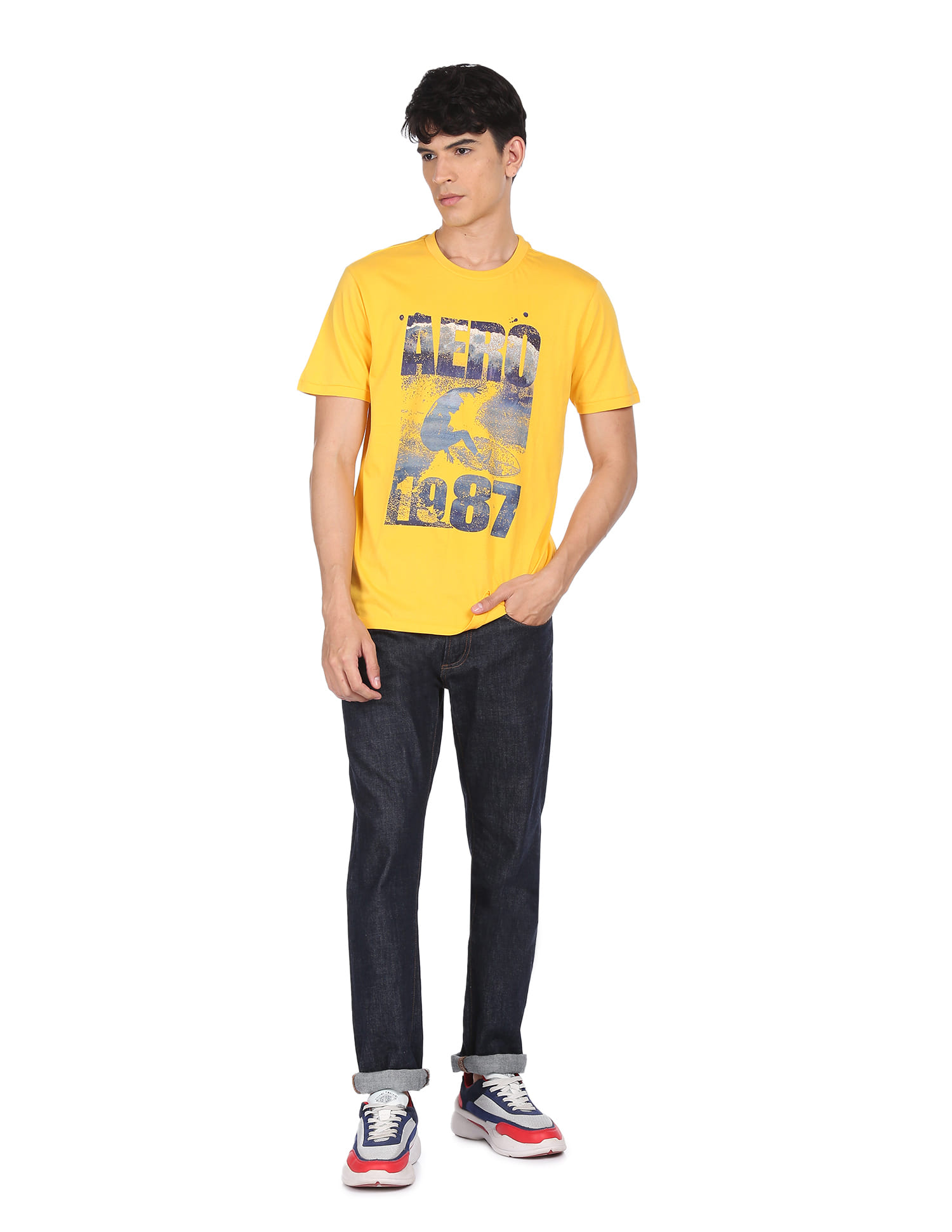 Buy Aeropostale Men Yellow Short Sleeve Graphic Print Cotton T