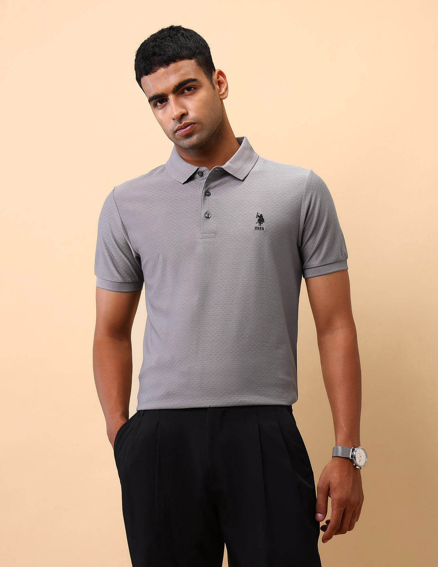 U.S. Polo Assn. Textured Pure Cotton Polo Shirt