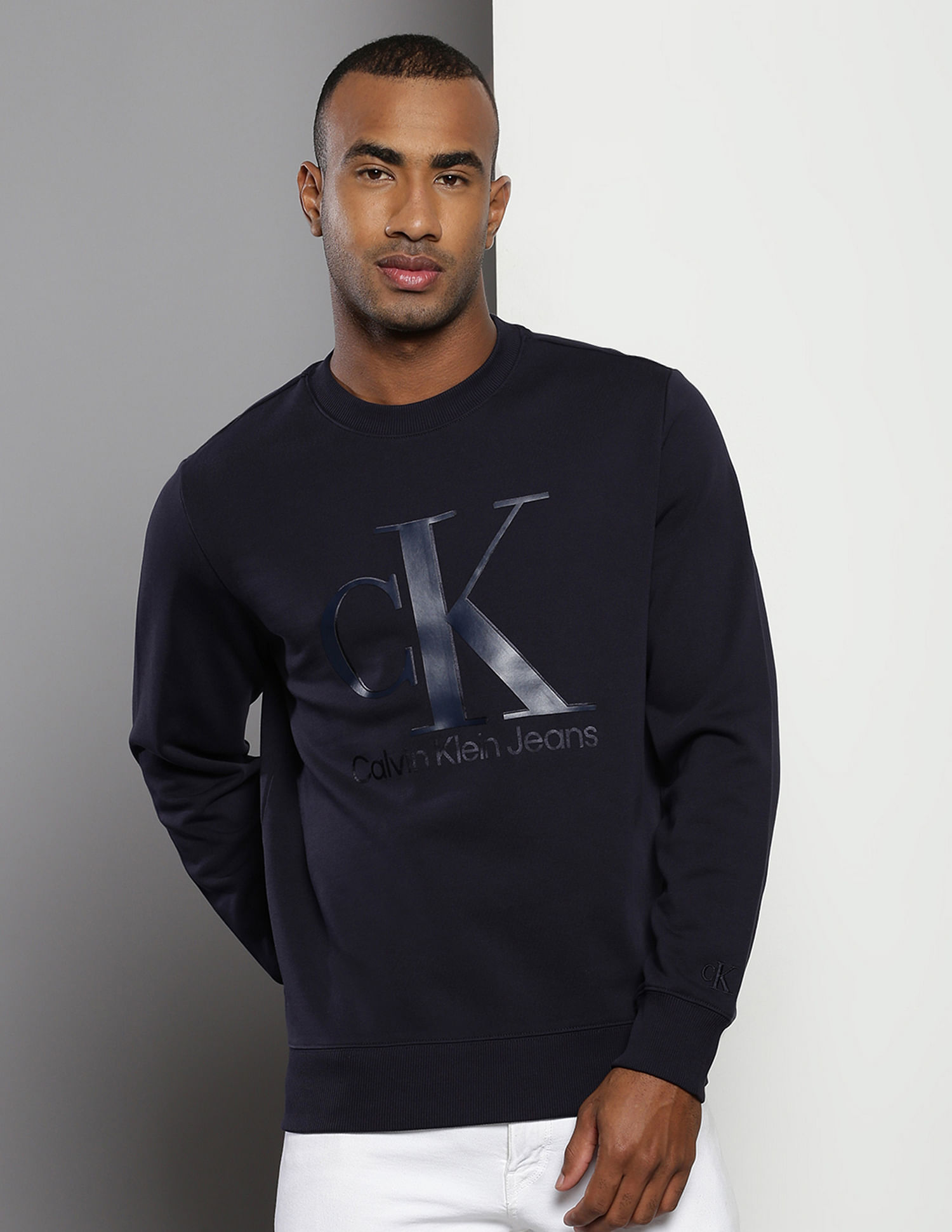 Calvin Klein Crew Neck Monogram Print Sweatshirt