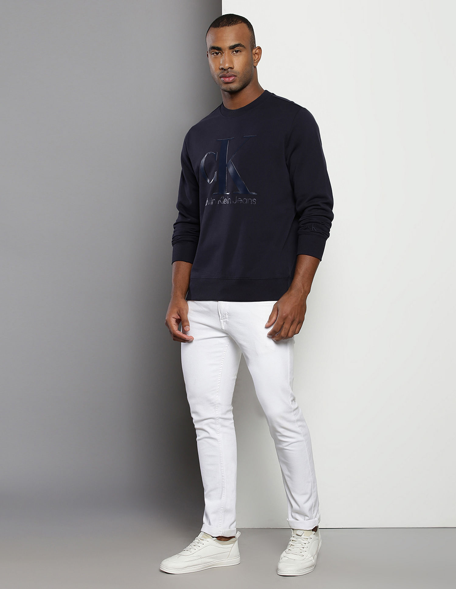 Calvin Klein Crew Neck Monogram Print Sweatshirt