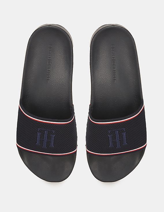 Black open toe online slides