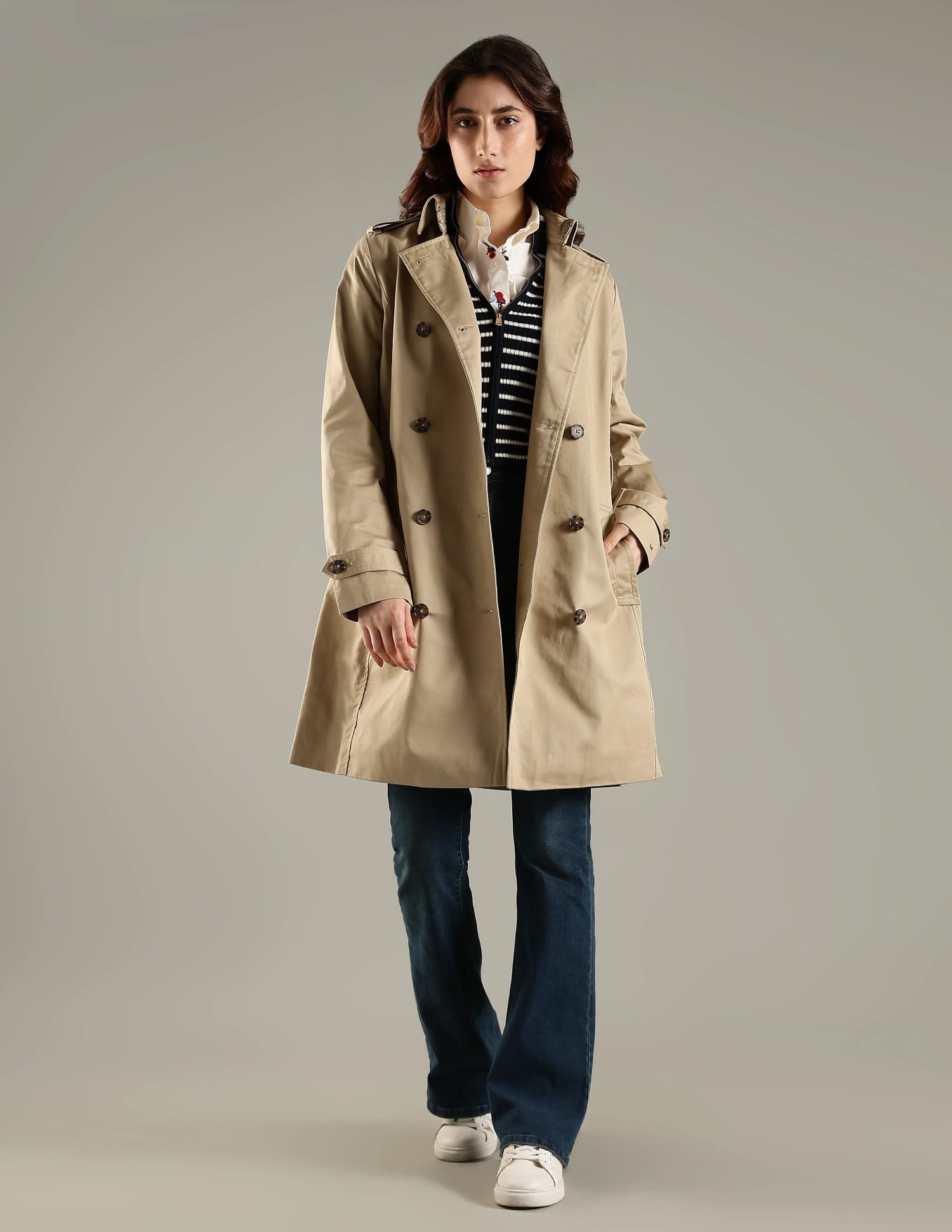 Buy Tommy Hilfiger Solid Regular Fit Cotton Trench Coat