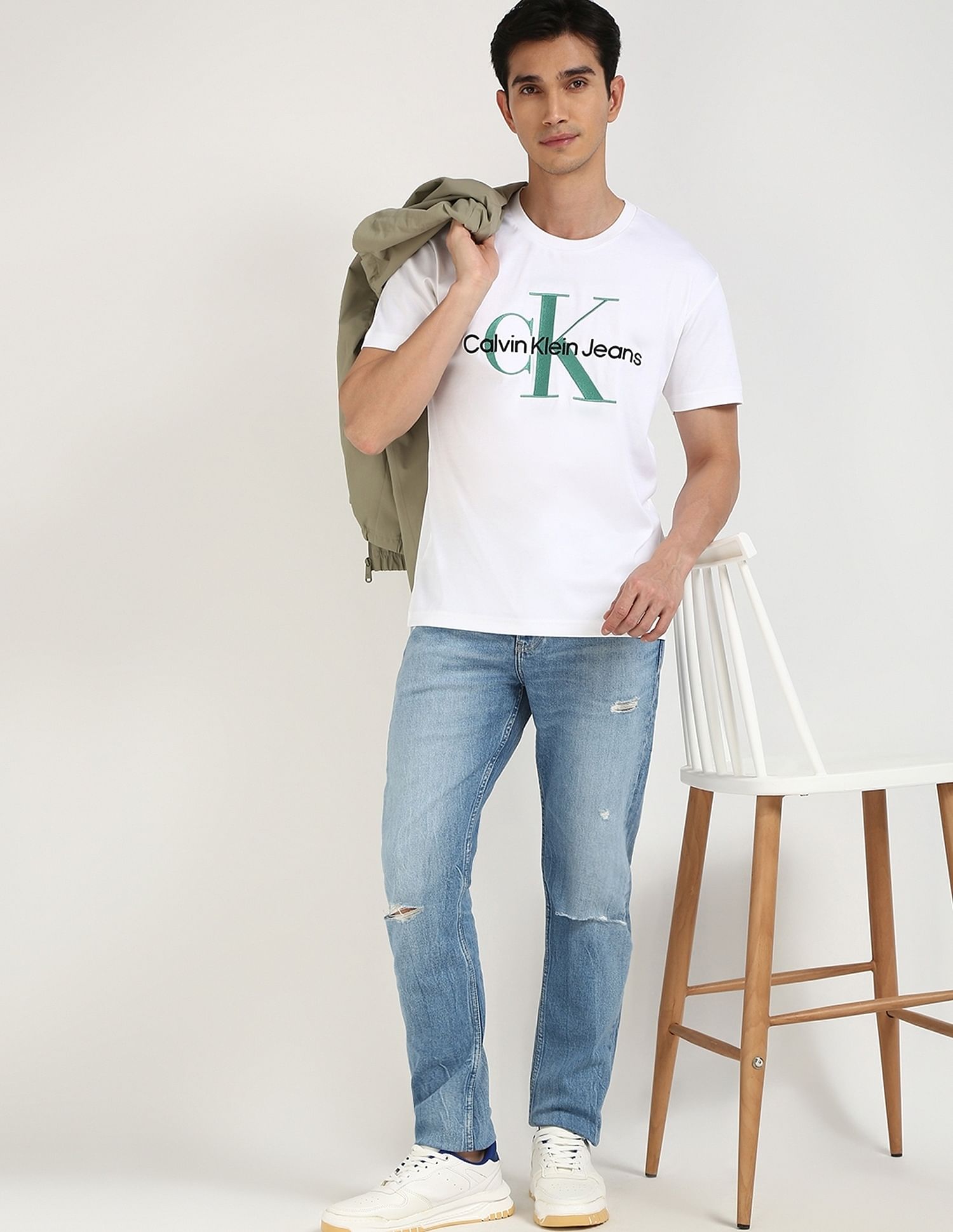 Calvin Klein Jeans Embroidered Logo Slim-Fit Cotton T Shirt