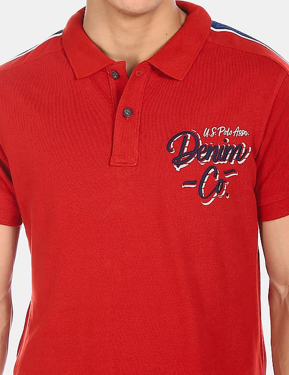 U.S. Polo Assn. Men Red Short Sleeve Brand Print Polo Shirt