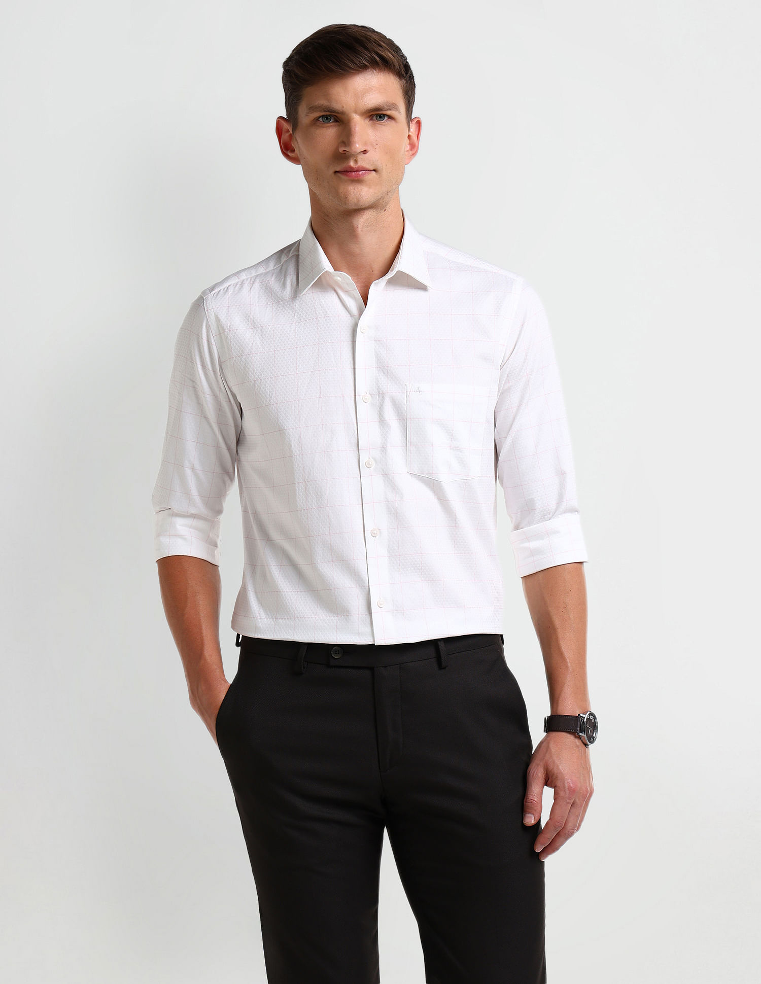 Arrow Manhattan Slim Windowpane Checked Shirt