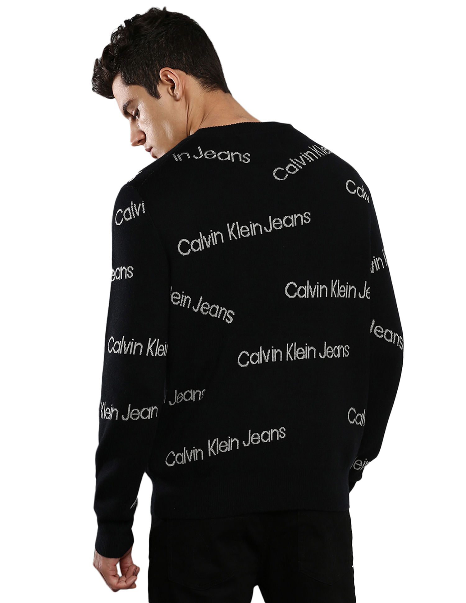 Calvin Klein Jeans Logo Waffle Knit Sweatshirt Black