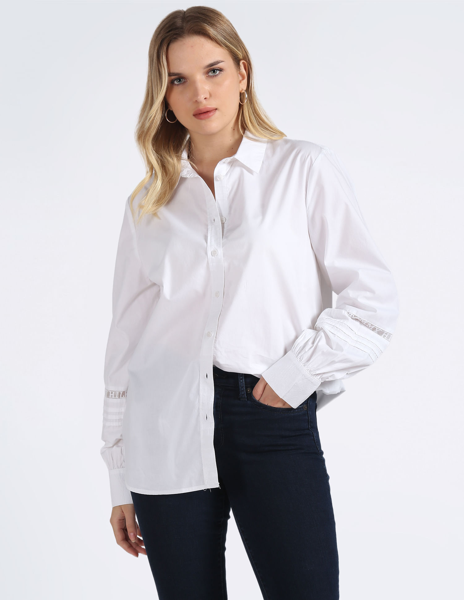 Buy Tommy Hilfiger Solid Lace Feminine Shirt