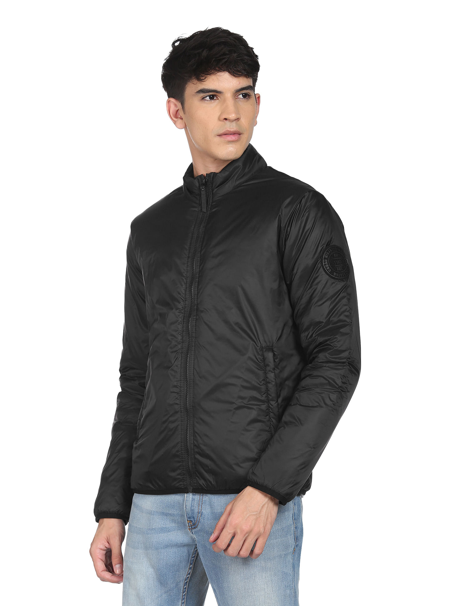 Flying Machine High Neck Solid Puffer Jacket