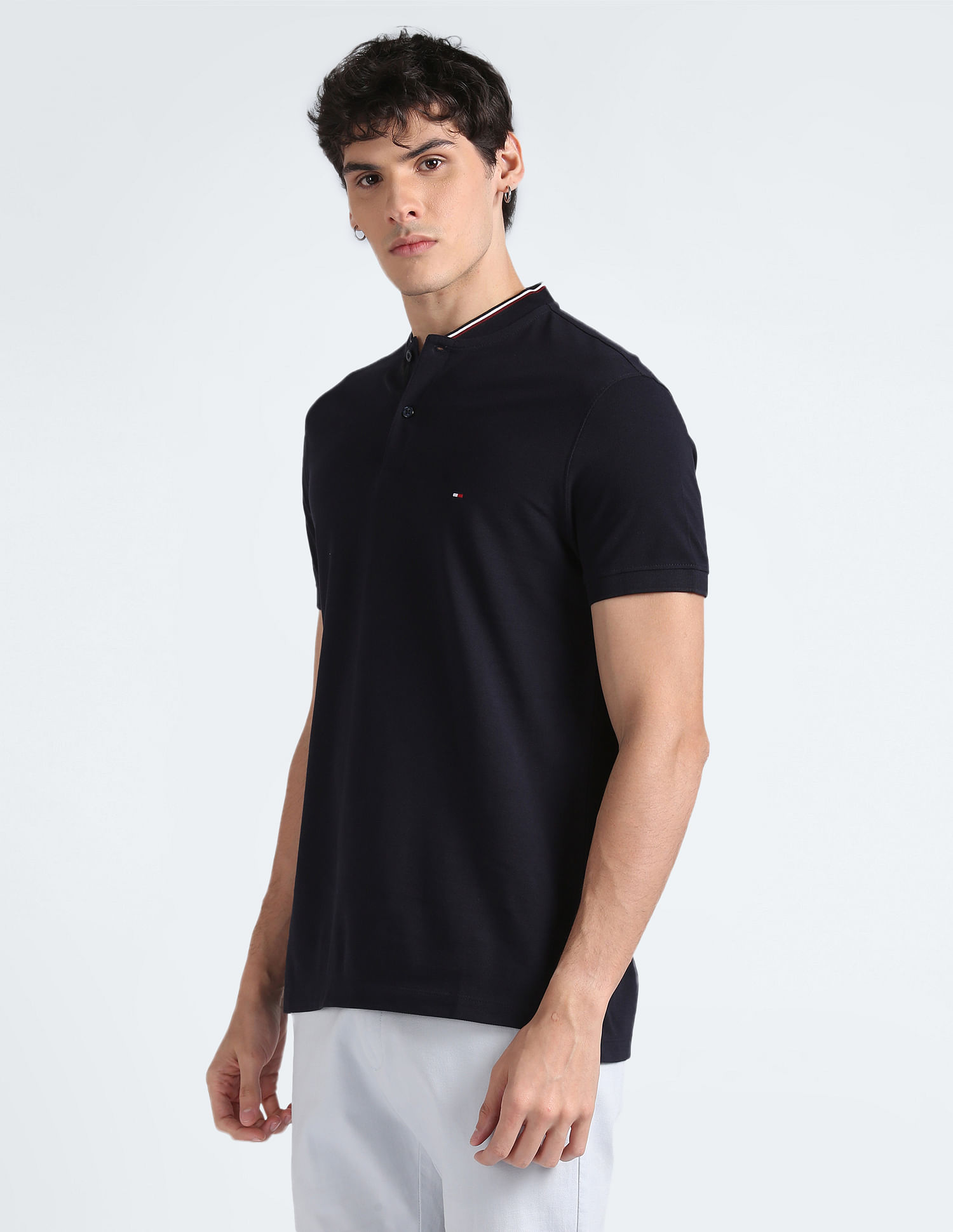 Tommy Hilfiger Signature Mandarin Collar Slim Polo Shirt