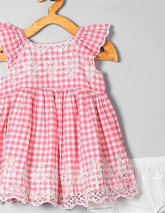 strapless open back dress Pink Checked Midi Dress – Mint Velvet main image 1