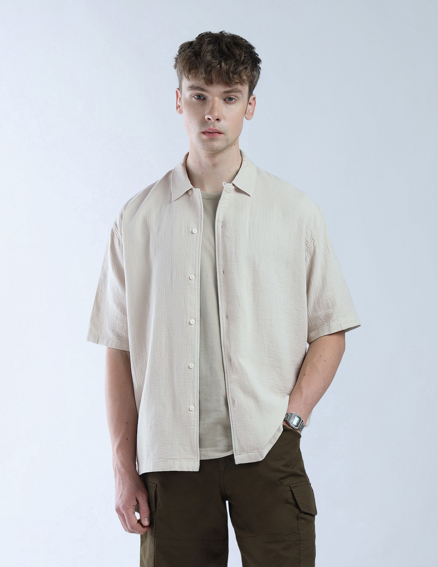 Flying Machine Textured Cotton Color Of Home Shirt