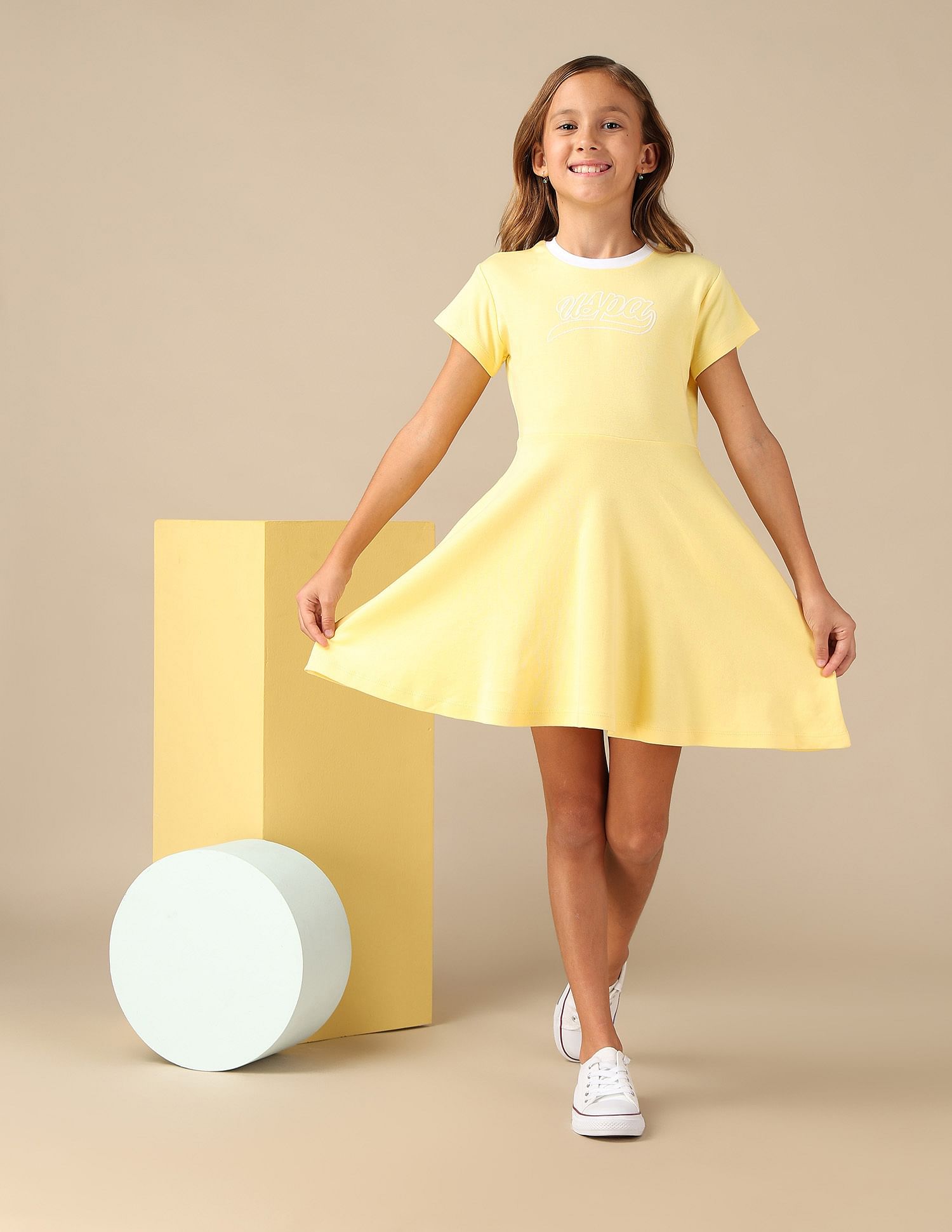 U.S. Polo Assn. Kids Girls Brand Printed Fit And Flare Dress