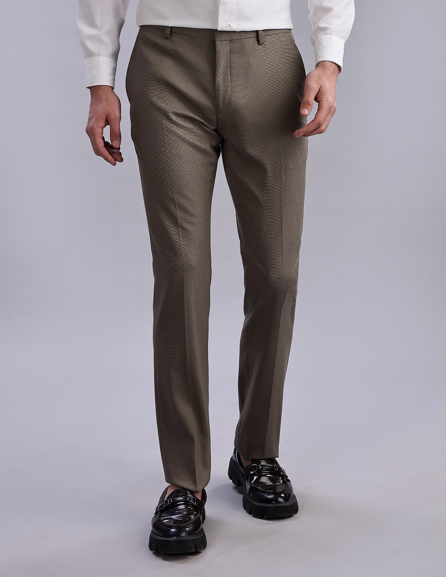 Tommy Hilfiger Regular-Fit Self-Design Mid Rise Trousers